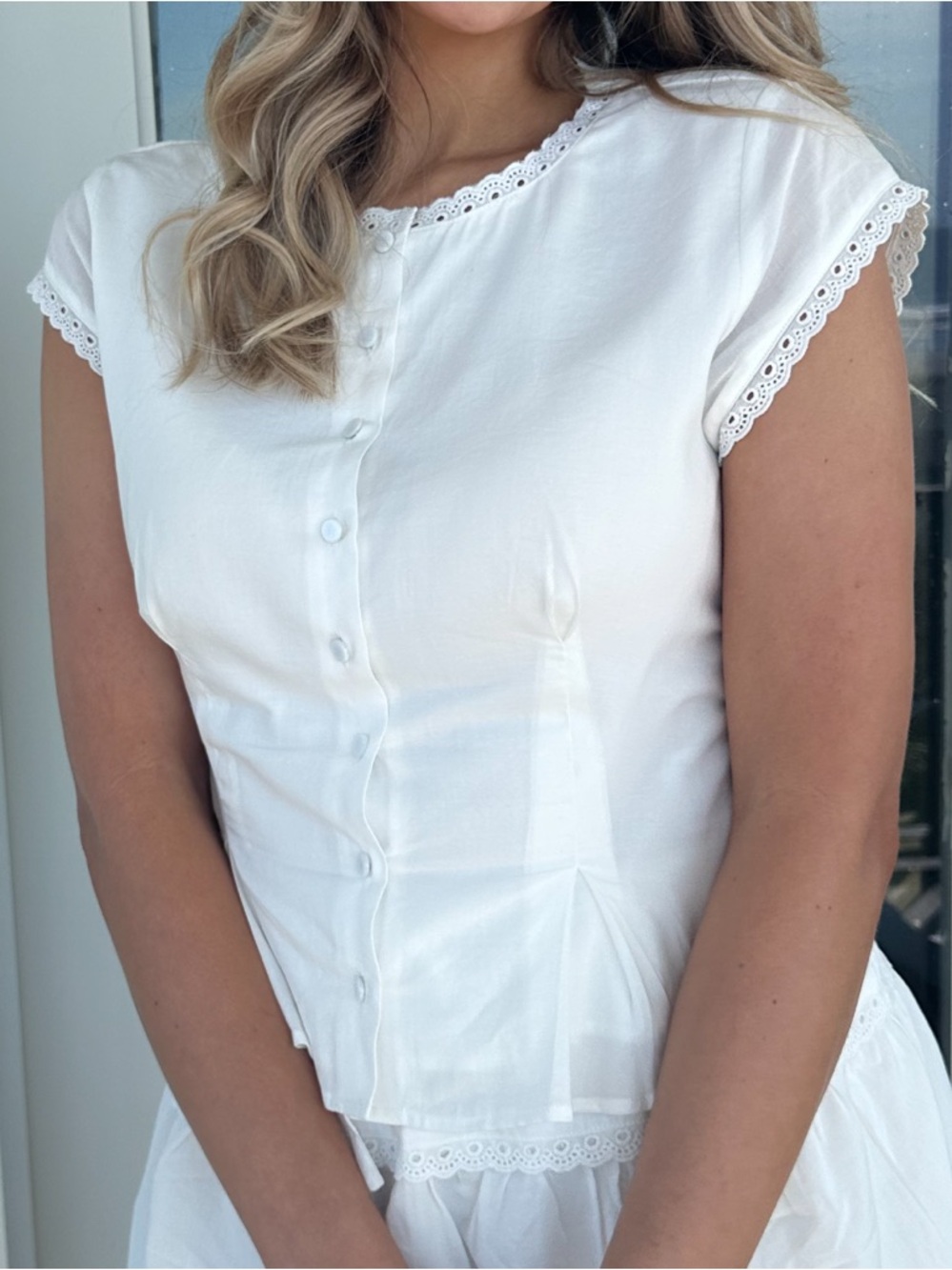 Reformation Valetta Eyelet-Trim Button Front Top